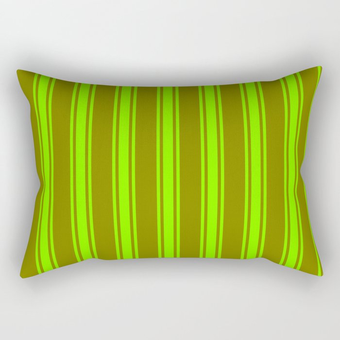 Green and Chartreuse Colored Striped/Lined Pattern Rectangular Pillow