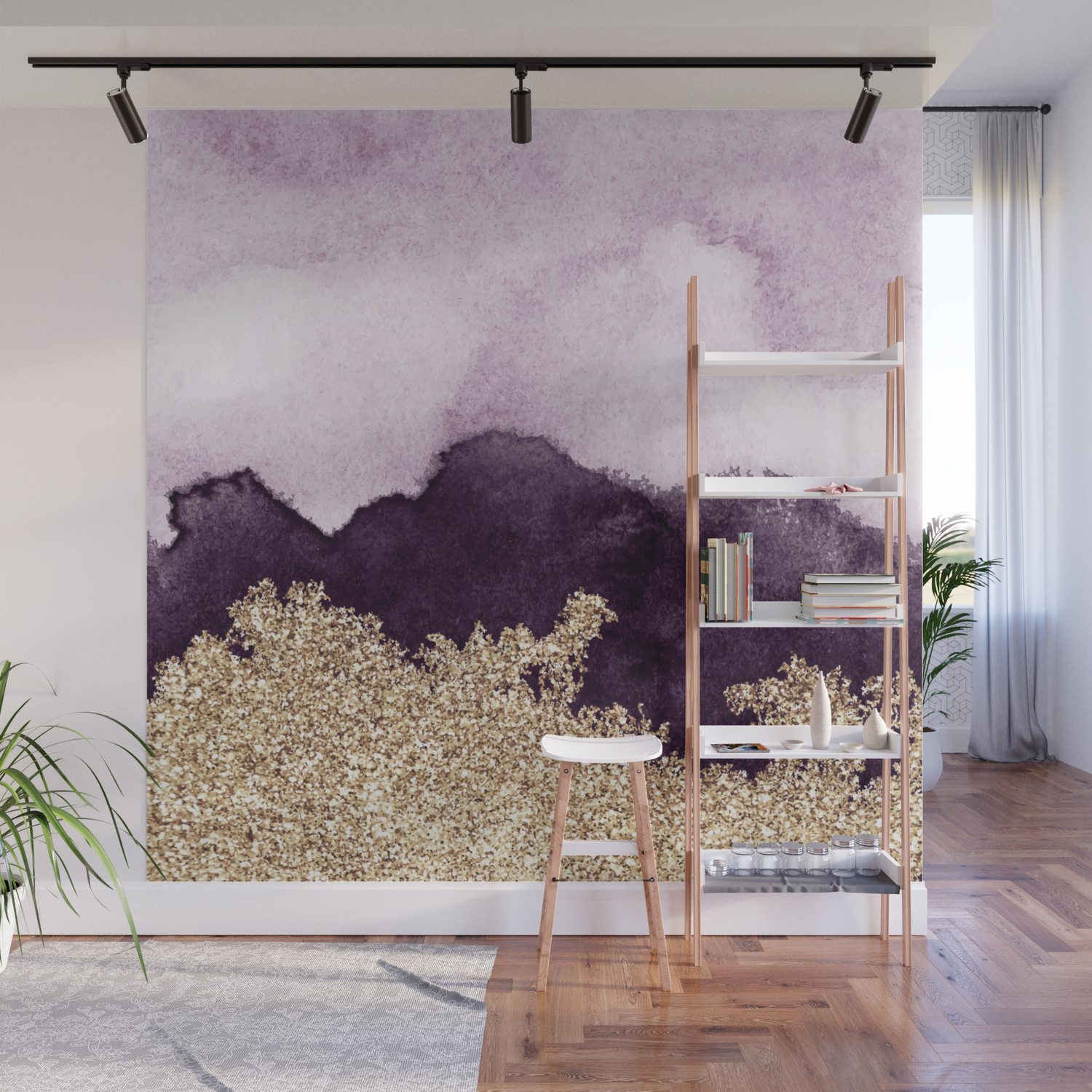 Golden Glitter On Purple Paint Wall Mural By All4you Society6