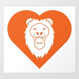 Lion Mascot Cares Orange Art Print