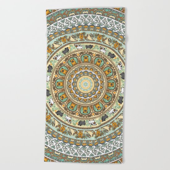 Pug Yoga Medallion Beach Towel