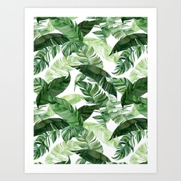 Green leaf watercolor pattern Art Print