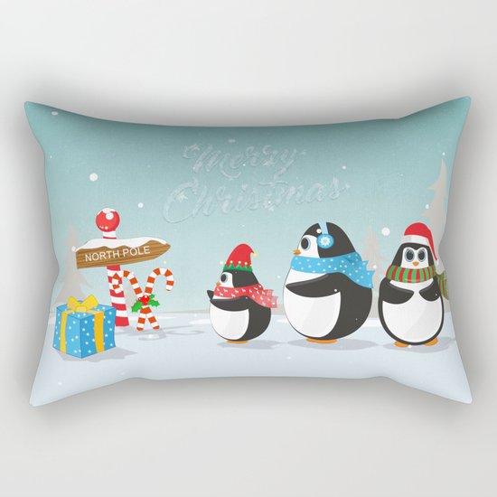 Christmas Penguins Rectangular Pillow