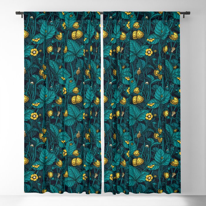 Wild strawberries, yellow and blue  Blackout Curtain
