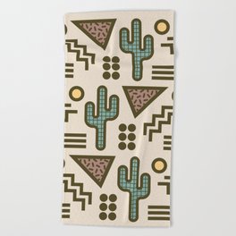 Retro Memphis Style Southwestern Cactus Design 432 Beach Towel