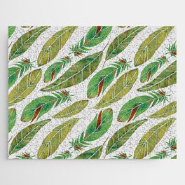 Watercolor Feathers - Green Parrot Pattern Jigsaw Puzzle