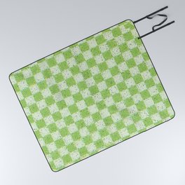 Glitch Check Distressed Checked Pattern in Lime Green Picnic Blanket
