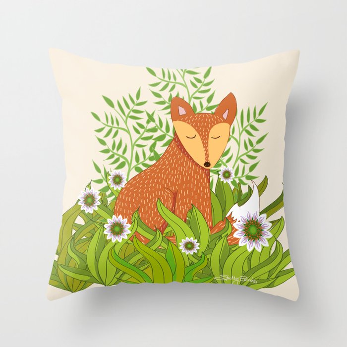 Fox in the Daisies Throw Pillow