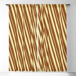 [ Thumbnail: Pale Goldenrod & Brown Colored Striped/Lined Pattern Blackout Curtain ]
