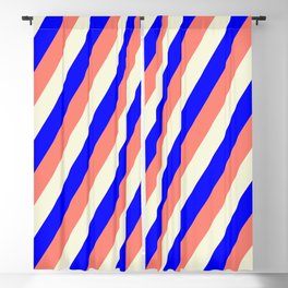 [ Thumbnail: Blue, Salmon & Beige Colored Stripes/Lines Pattern Blackout Curtain ]
