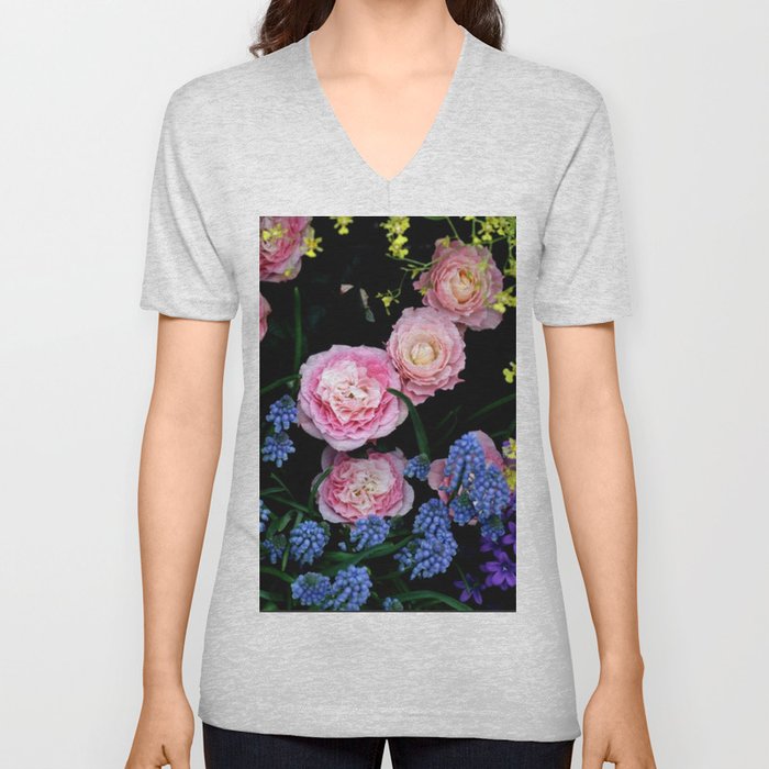 Mixed Flowers V Neck T Shirt