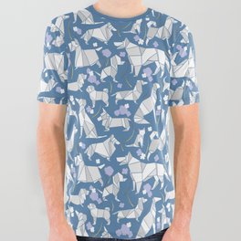 Who Let the Dogs Out All Over Graphic Tee | Flowers, Dogs, Canine, Bassethoung, Digital, Origami, Greyhound, Blue, Hound, Corgi 