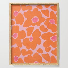 Orange Pop-Art Flowers Serving Tray