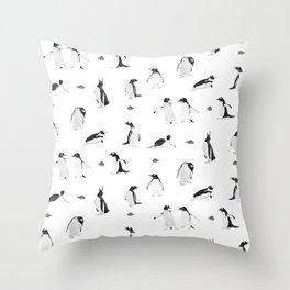 Cute Penguin Lovers Pattern - Black and White Throw Pillow