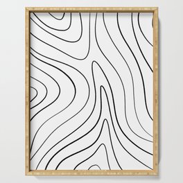Minimalist Topographical Abstract in Black and White Serving Tray