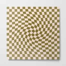 Check VI - Green Twist — Checkerboard Print Metal Print | Checked Pillow, Squares, Geometric, Checkerboard Green, 90S, Warped, Checked Print, Checkerboard Pattern, Checked Pattern, Pattern 