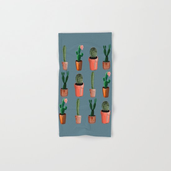 Various Cacti Blue Hand & Bath Towel