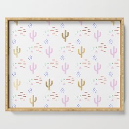 Hipster Pink Blue Gold Geometric Cute Desert Cactus Serving Tray