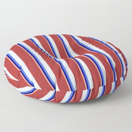 [ Thumbnail: Eyecatching Light Salmon, Blue, Royal Blue, Light Cyan, and Brown Colored Lined/Striped Pattern Floor Pillow ]
