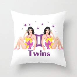 Twins zodiac sign pinup girl | Vintage Throw Pillow