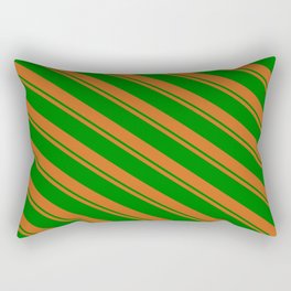 [ Thumbnail: Chocolate and Green Colored Lined/Striped Pattern Rectangular Pillow ]