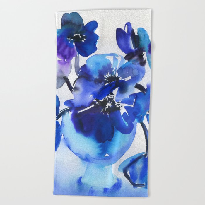 blue stillife: poppies Beach Towel