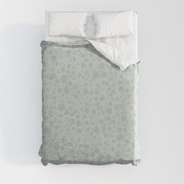 vintage flowers silhouette on mint Duvet Cover