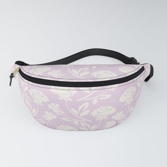 Mid-Century Antique White Roses Pattern on Pastel Lilac Purple Fanny Pack
