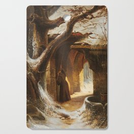 A Cloister in Winter with a Monk Ringing the Alms Bell - Carl Hilgers  Cutting Board