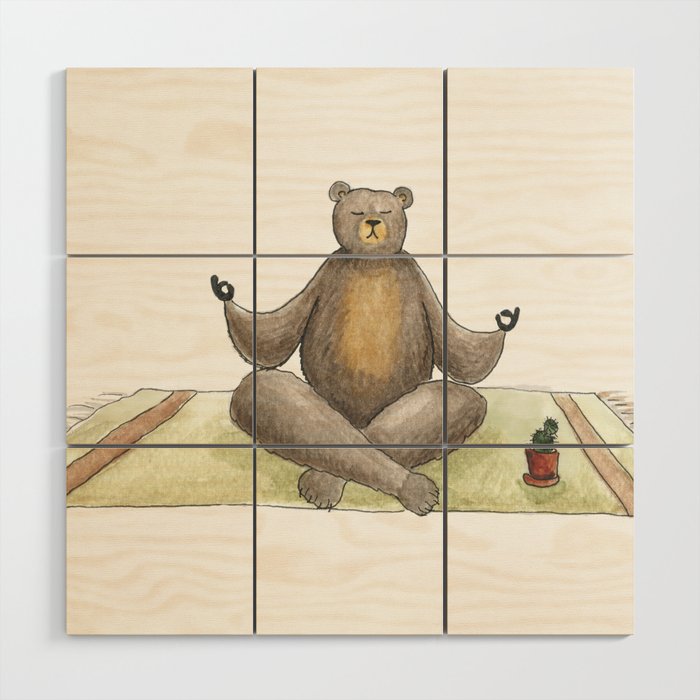 Bear meditating Wood Wall Art