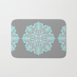 Teal and Aqua Lace Mandala on Grey Bath Mat