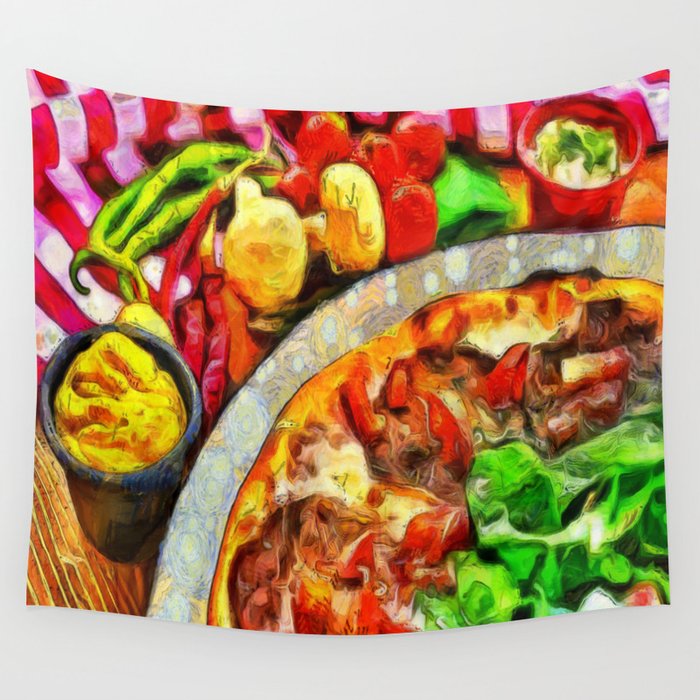 delicious pizza at the table Wall Tapestry