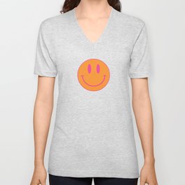 Groovy Pink and Orange Smiley Face - Retro Aesthetic  V Neck T Shirt | 70S, Smile, 80S, 8X10, Dorm, Modern, Abstract, Office, Pattern, Smiling 