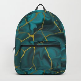 Kintsugi Marble Pattern - Turquoise Gold Backpack | Japaneseceramic, Painting, Liquid, Broken, Wabisabi, Turquoise, Imperfect, Kintsugi, Cracked, Aesthetic 