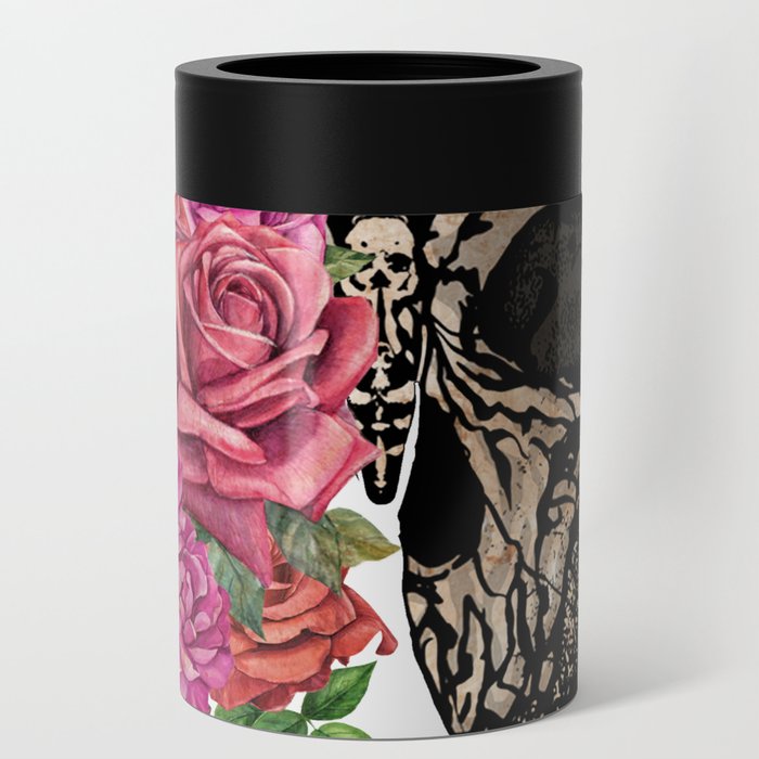 Butterfly moth half wings roses art Can Cooler