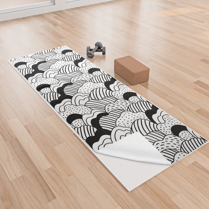 Black and white doodle mountains Yoga Towel