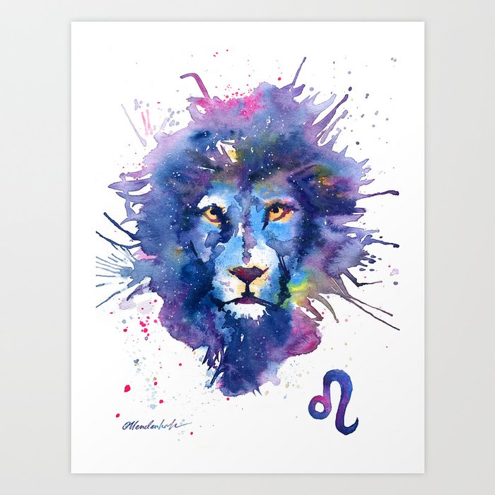 Watercolor Leo Zodiac Splatters Lion Art Print