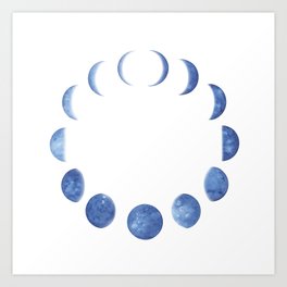Blue Moon Phases | Watercolor Painting Art Print