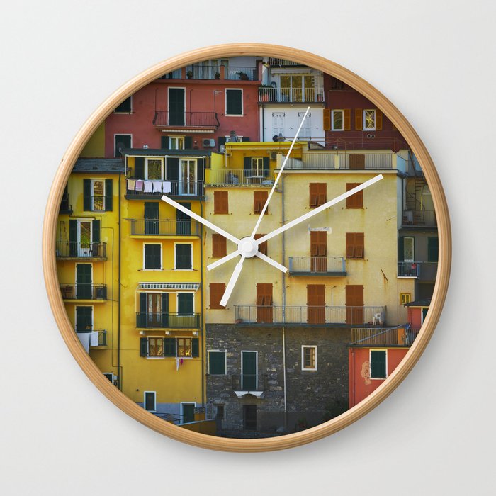 Manarola village, colorful pattern of houses. Cinque Terre, Italy. Wall Clock
