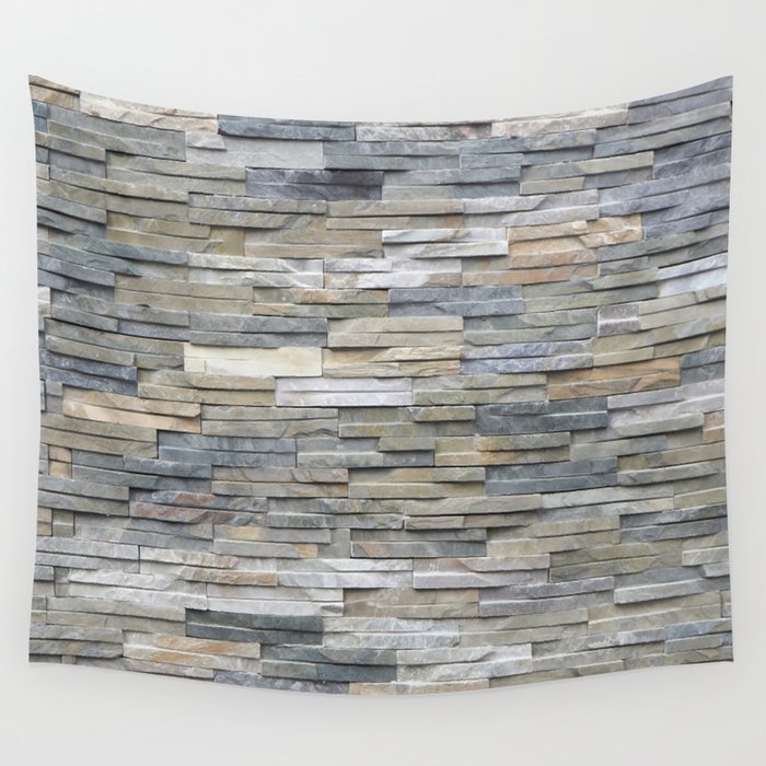 Gray Slate Stone Brick Texture Faux Wall Wall Tapestry