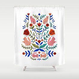 Folk Cats - White Shower Curtain