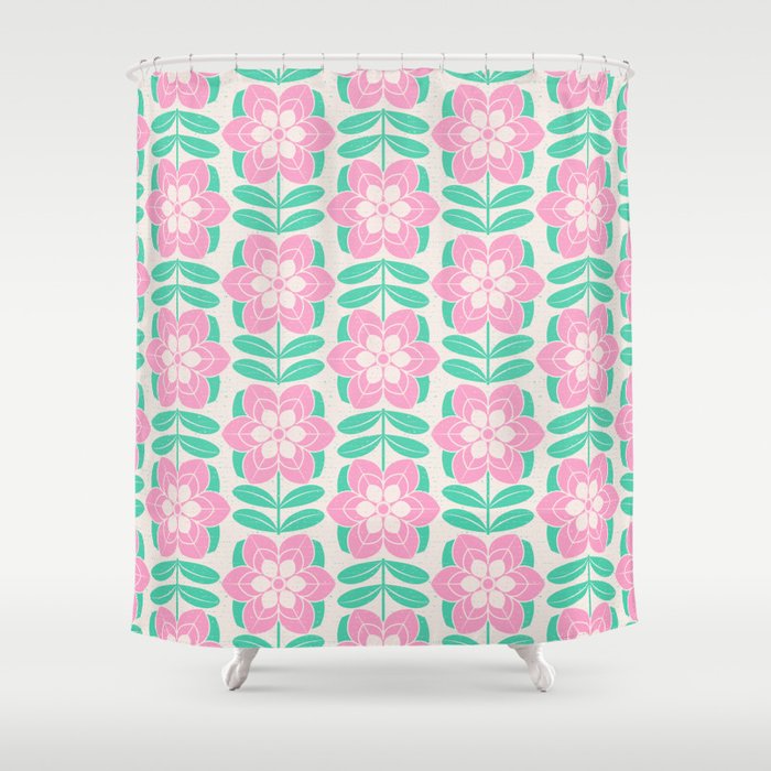 Bright Pink and Green Mod Flowers Shower Curtain