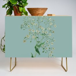 Vintage Aesthetic White Flower on a Green Background Credenza