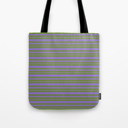 [ Thumbnail: Green and Purple Colored Lines Pattern Tote Bag ]