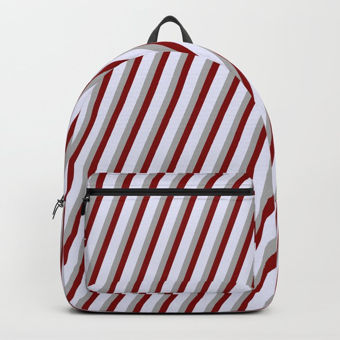 Dark Gray, Maroon, and Lavender Colored Lines/Stripes Pattern Backpack