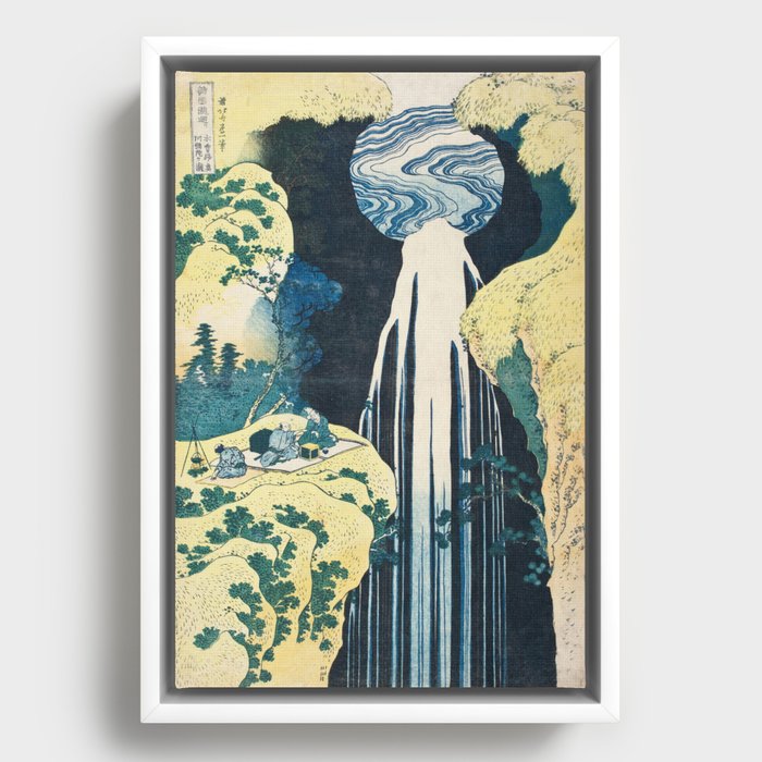 The Amida Falls in the far reaches of the kisokaido road Katsushika Hokusai. A traditional Japanese Ukyio-e style illustration of majestic Japan Falls Framed Canvas