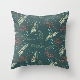 Amazing Floral Pattern with Colorful Flowers, Plants, Branches and Berries on a White Background Throw Pillow