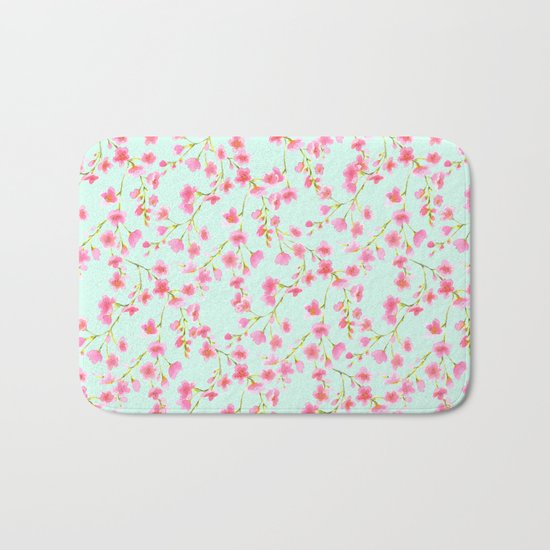 Cherry Blossom Pink Mint (for Mackenzie) Bath Mat