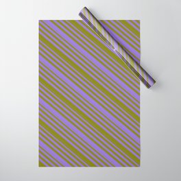 [ Thumbnail: Purple & Green Colored Lines/Stripes Pattern Wrapping Paper ]