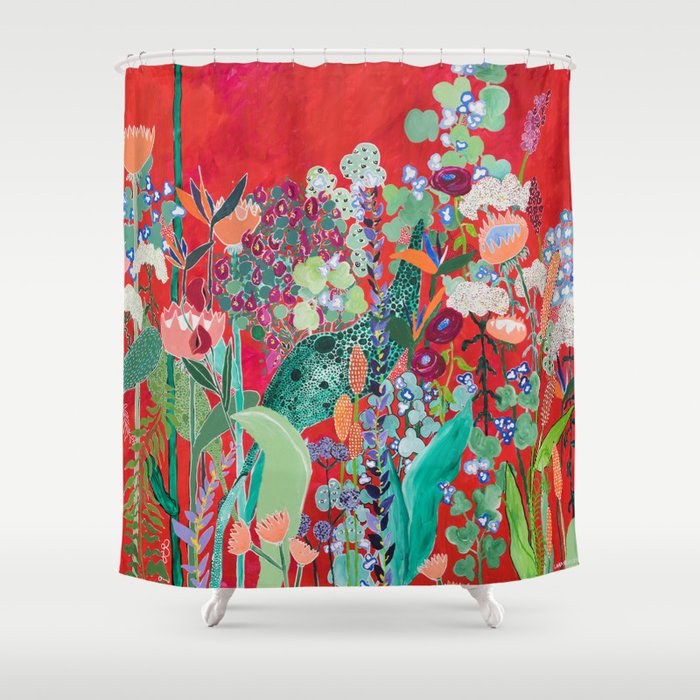 Red Floral Jungle Garden Botanical Featuring Proteas Reeds