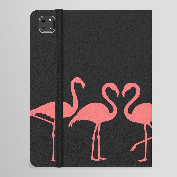 Pink Flamingo Silhouettes on Black iPad Folio Case